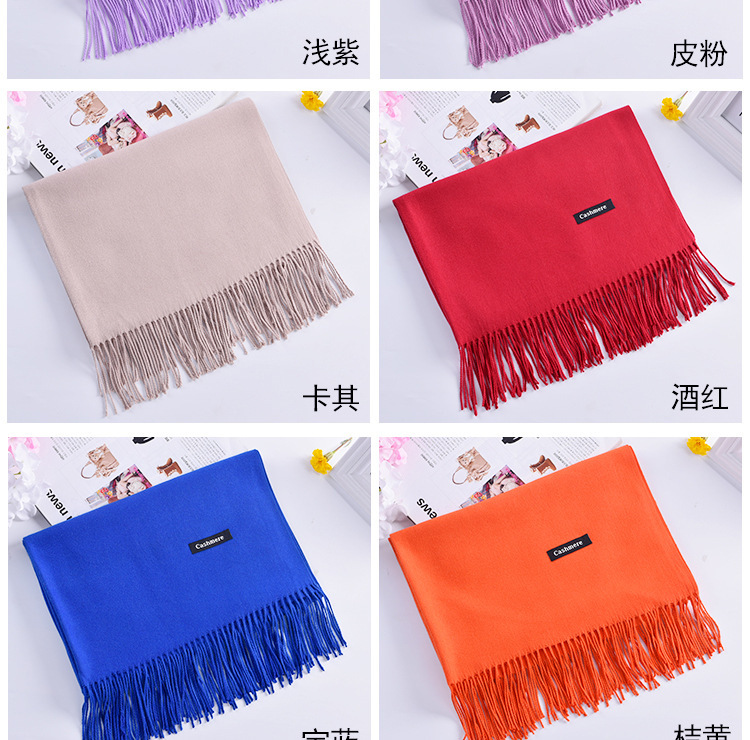 The new solid-color faux cashmere scarf for autumn and winter, with a big red LOGO and thickened warm shawl, is in stock and available for shipment pic 25