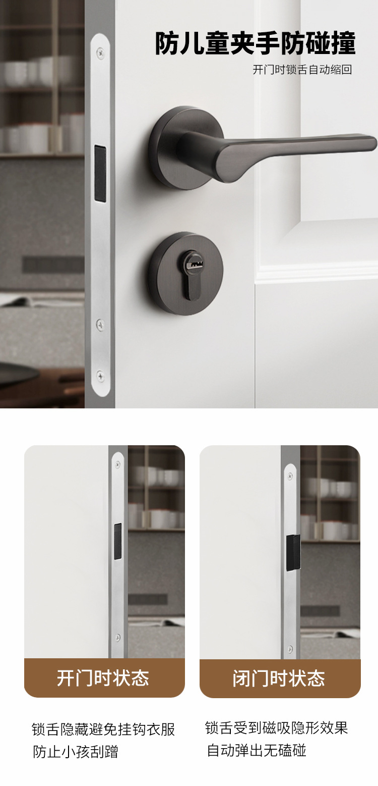 室内卧室木门大小50锁体通用型72/58静音锁舌家用锁心机械锁具详情4