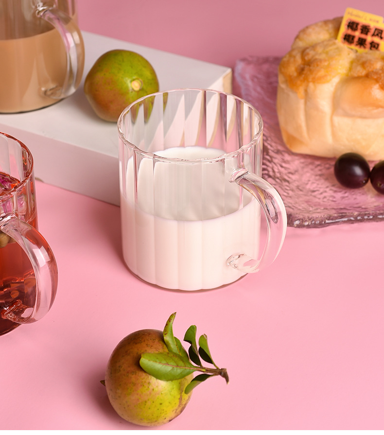 New striped glass water cup, large-mouthed milk cup, colorful glass cup, ins high appearance level souvenir cup pic 4