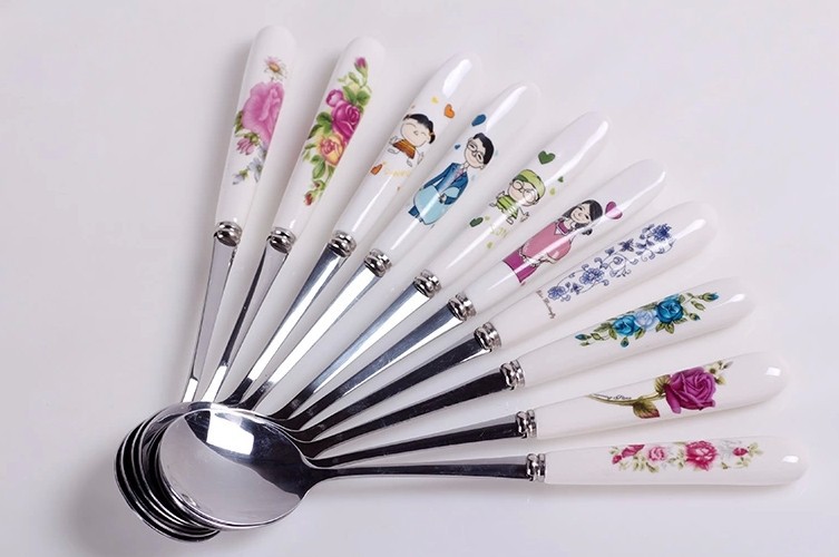 陶瓷柄不锈钢勺子高颜值创意卡通儿童西瓜勺家用咖啡冰淇淋雪糕勺详情23