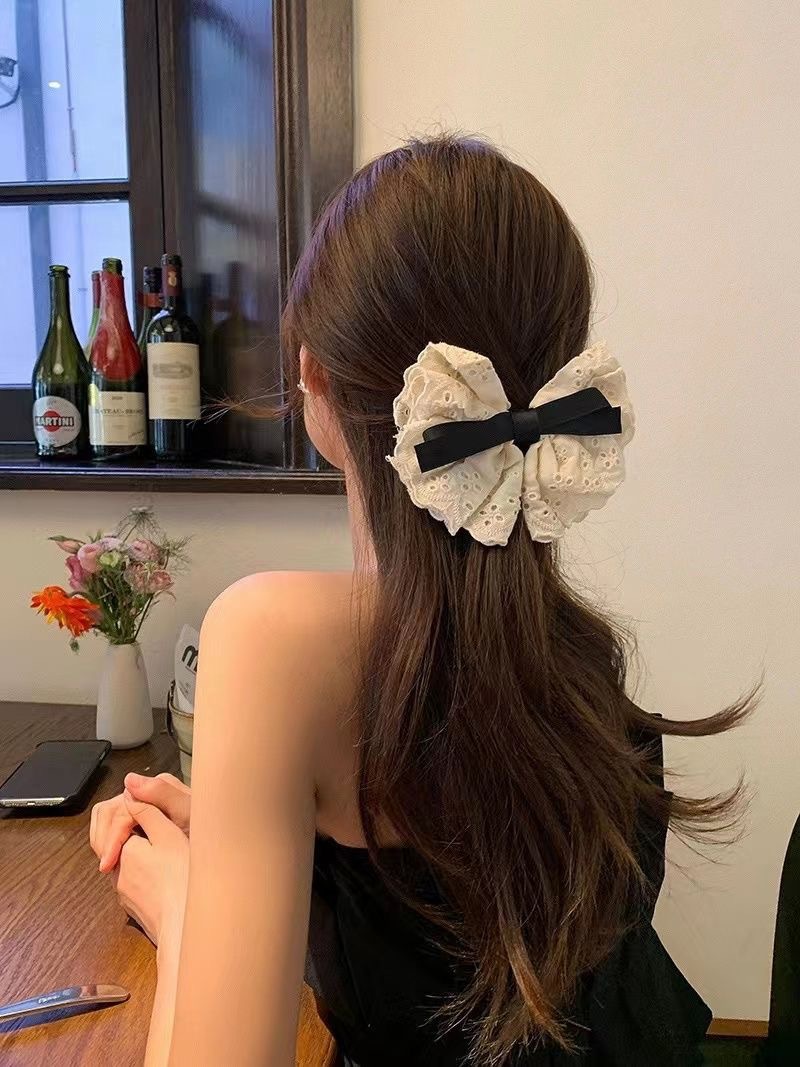 优雅气质超仙镂空蕾丝蝴蝶结发夹女网红新款后脑勺低马尾夹子详情4
