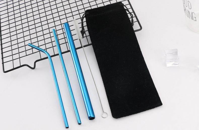 Food-grade 304 stainless steel straw set, coffee and milk tea straw, long stirring straw, custom logo stainless steel straw sleeve, straw brush with fabric bag, eco-friendly straw set pic 9