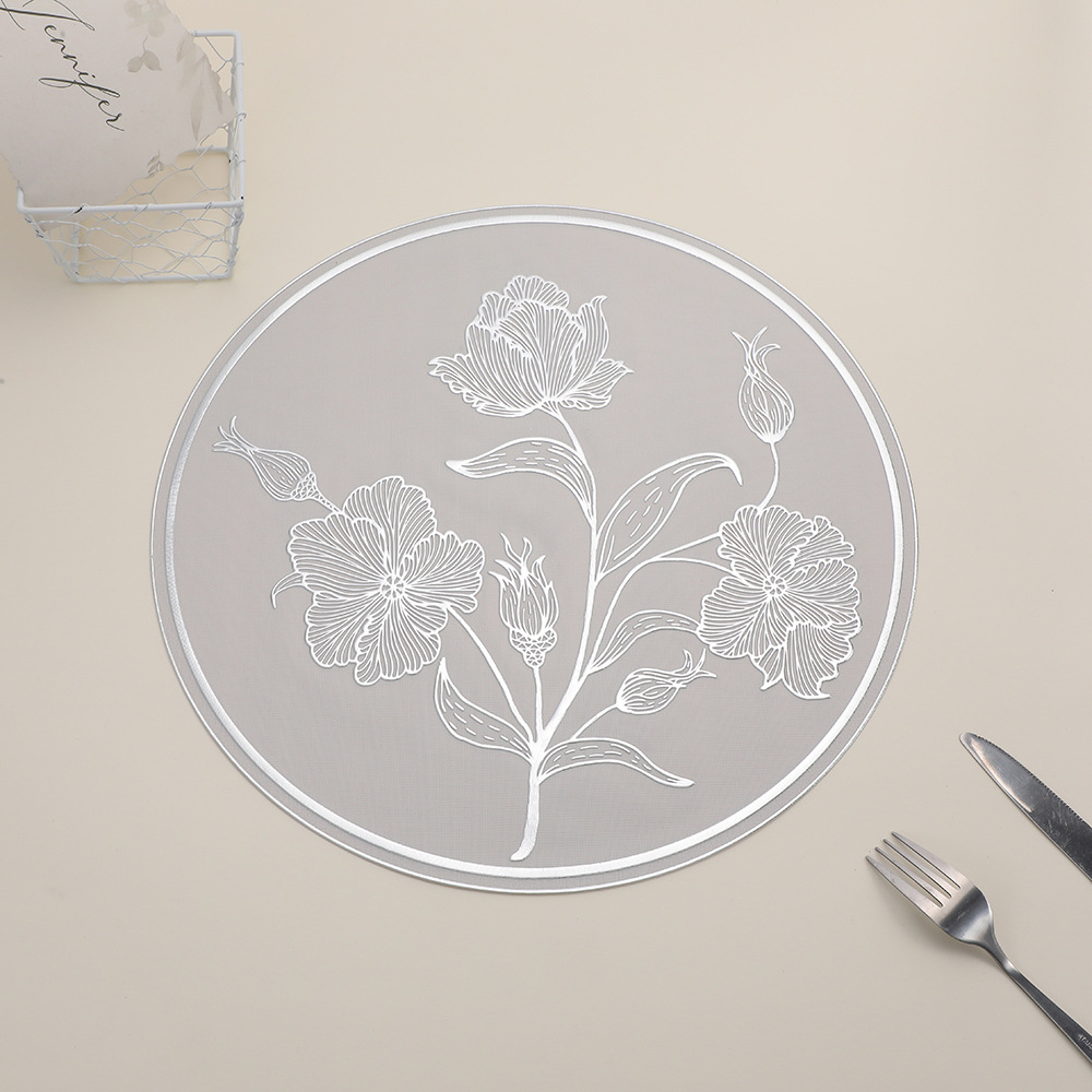 圆形防烫餐垫 新中式芙蓉花朵酒店防水杯垫高级感餐厅餐具隔热垫详情6