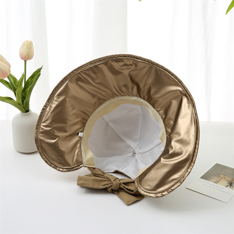 夏季帽子黑胶大沿遮阳帽带蝴蝶结防紫外线可折叠户外沙滩防晒帽详情6