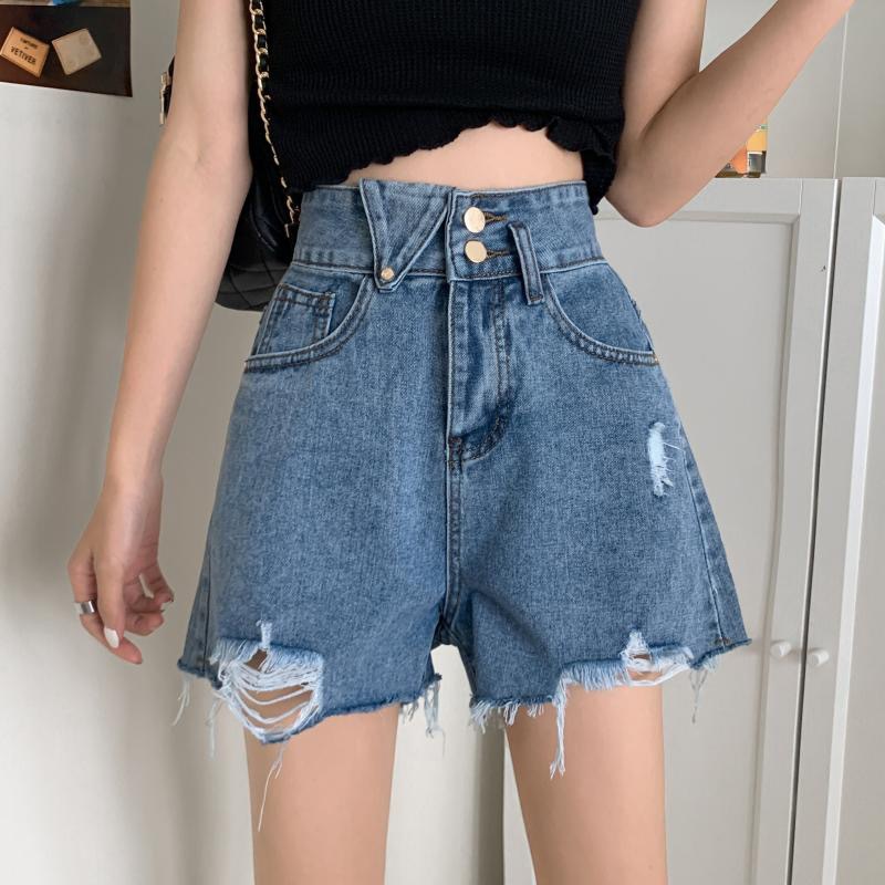 牛仔短裤女2023夏新款韩版高腰破洞显瘦女式牛仔短裤外贸直销批发详情3