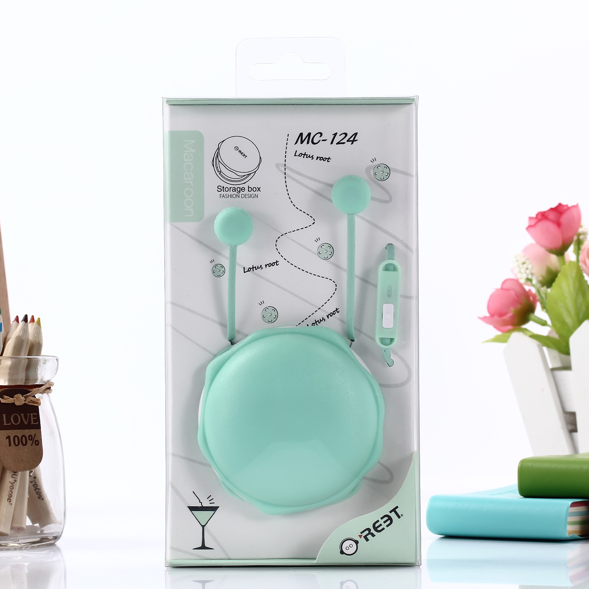 The manufacturer wholesals new cartoon wired in-ear headphones in candy-colored macaron storage cases and student mobile phone headphones pic 33