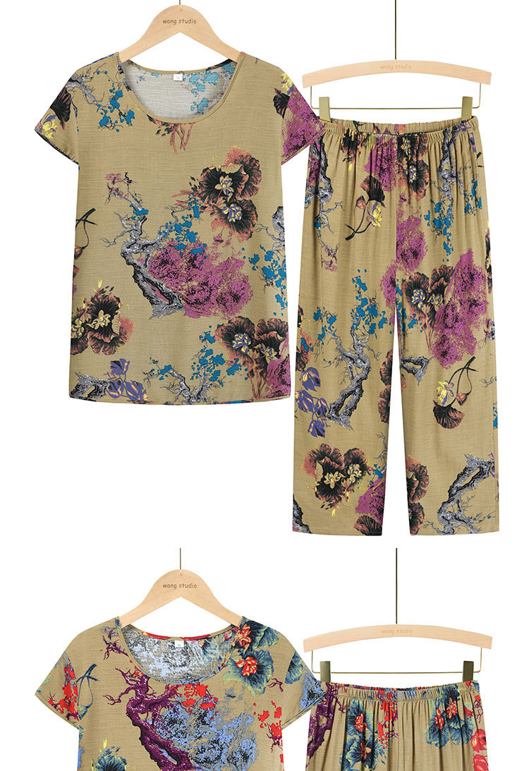 Summer short-sleeved printed top for women, two-piece set for mothers, 60-year-old clothes for grandmothers pic 7