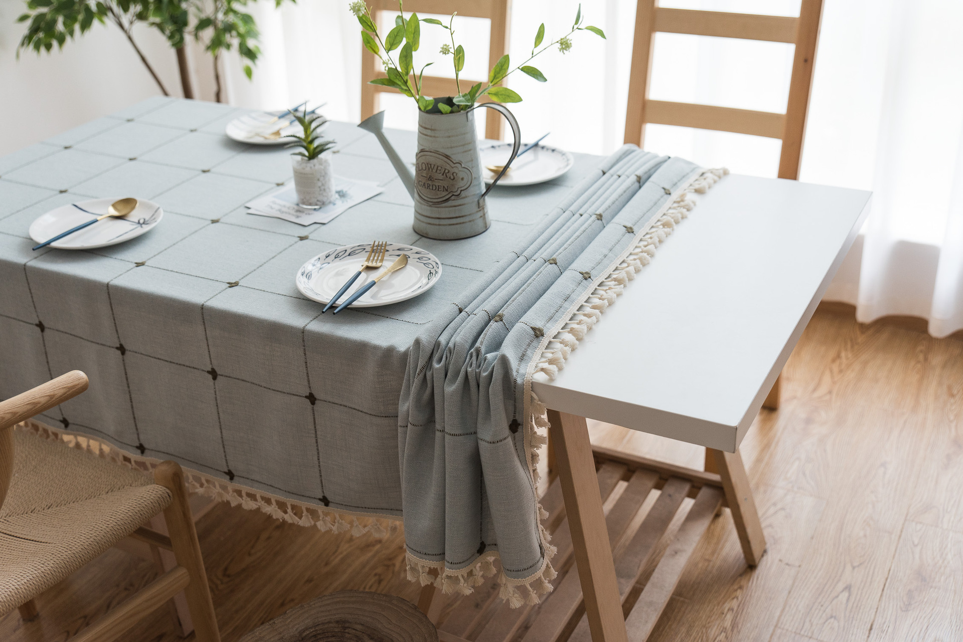 Cross-border Amazon farmhouse antique embroidery party tablecloth, cotton and linen outdoor linen coarse linen waterproof cover tablecloth pic 32