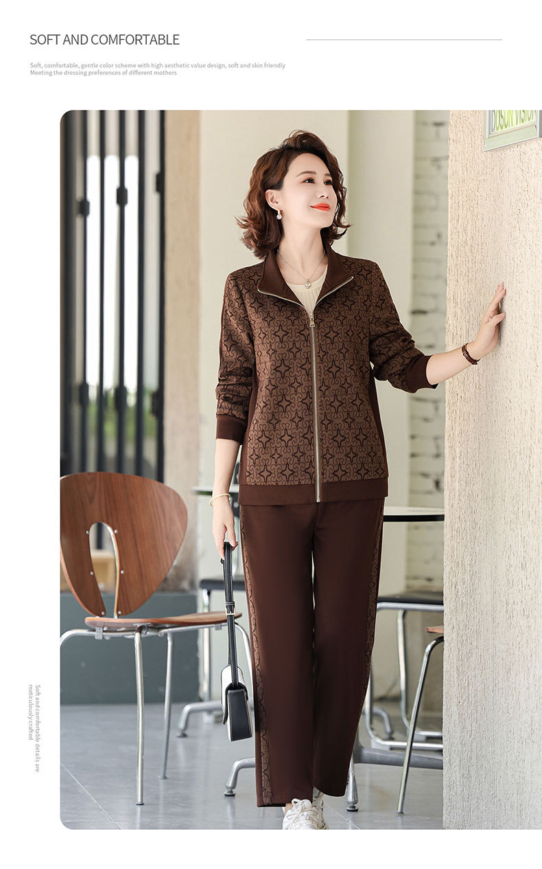 Madre de edad media otoño traje 2024 nuevo medio y viejo mujer otoño chaqueta casual abrigos moda ropa deportiva pic 29