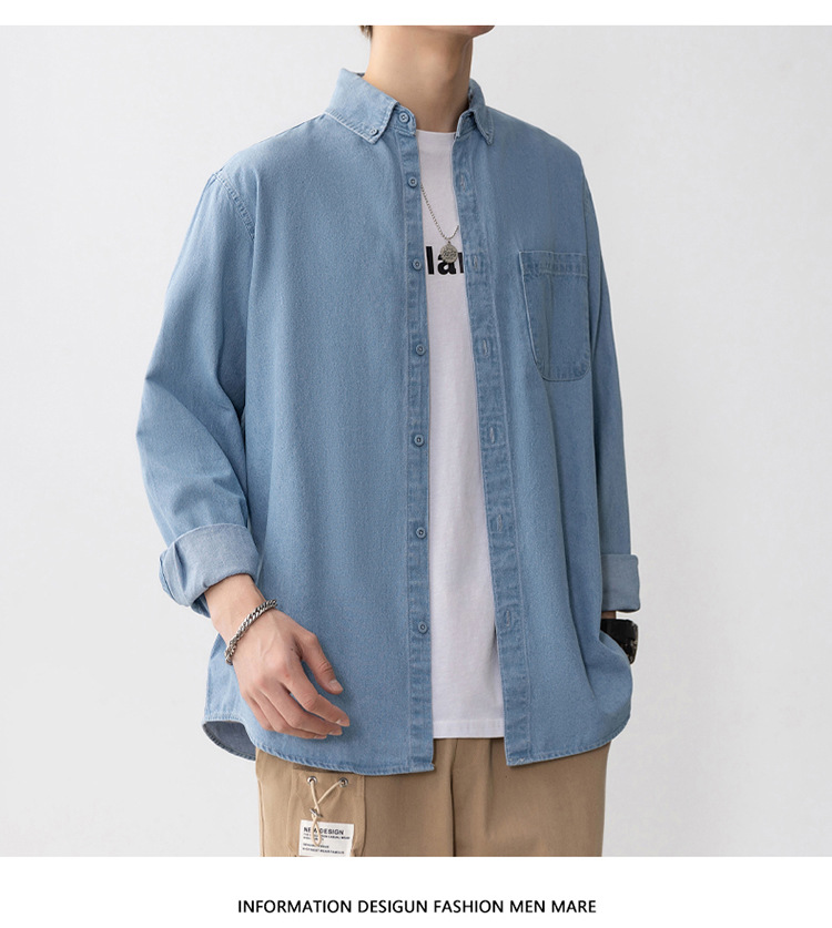 牛仔衬衫长袖男士帅气复古工装衬衣薄款日系休闲牛仔衣外套男款潮详情29