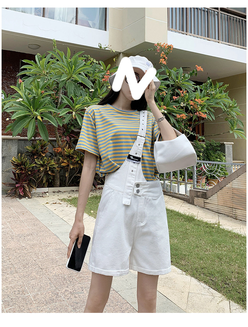 Summer retro salt single-shoulder overalls for women 2021 new style fashionable and youthful thin denim shorts, Korean style loose pic 30