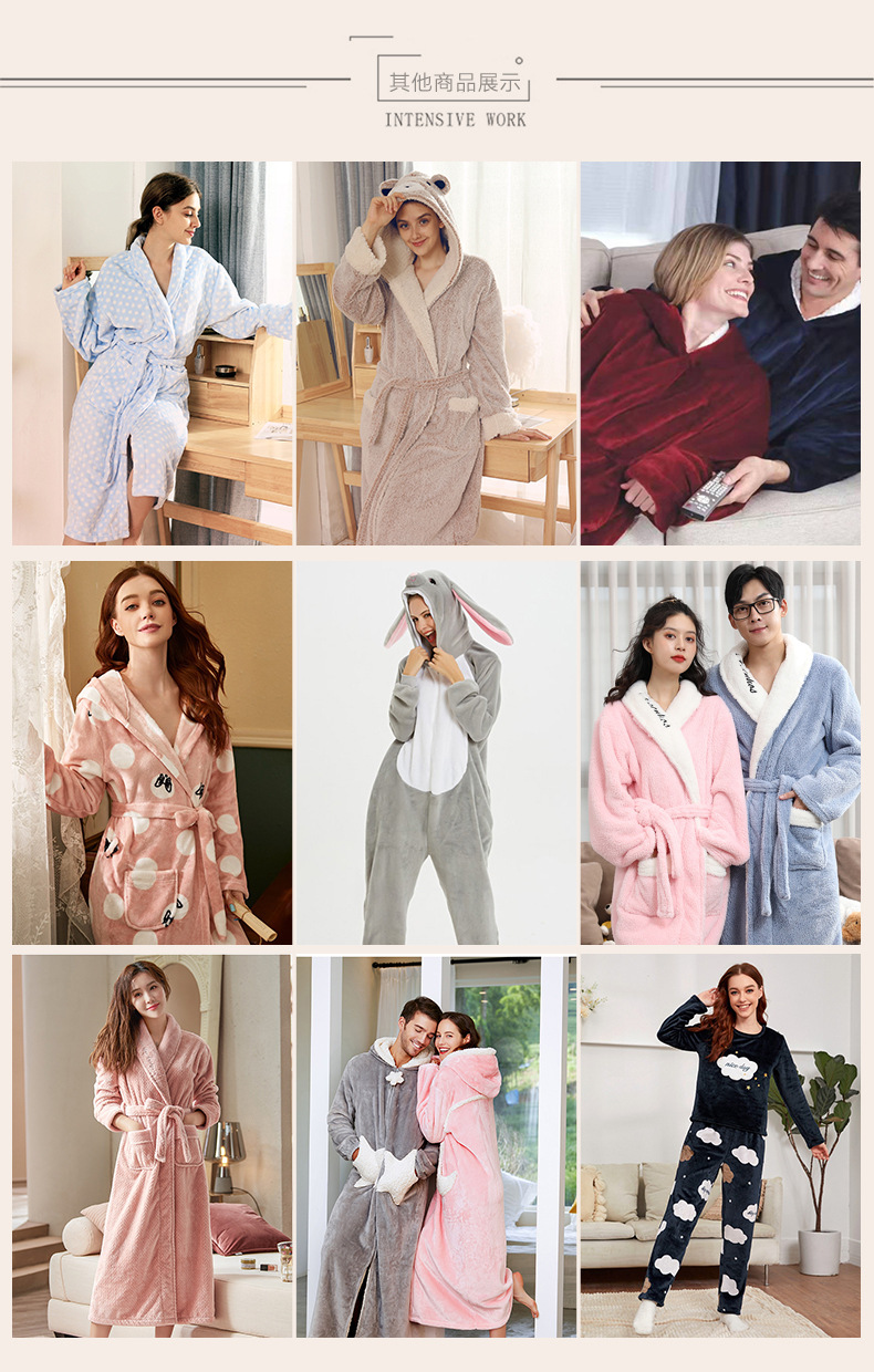 Albornoz de franela engrosada primavera/otoño camisón pijama mujer invierno pecho bordado modelo sleepsuit pic 7