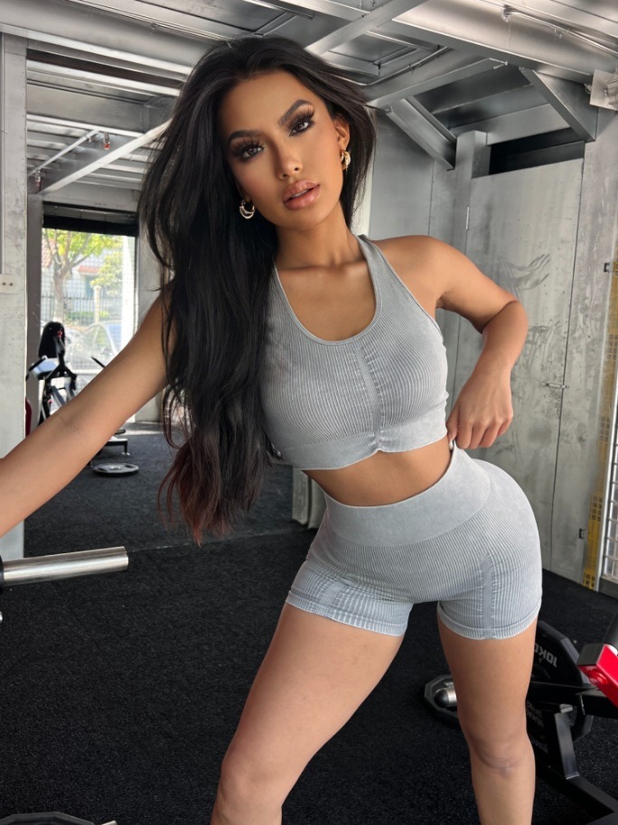 跨境显瘦运动套装女时尚修身磨砂瑜伽服文胸短裤跑步健身服定制详情15