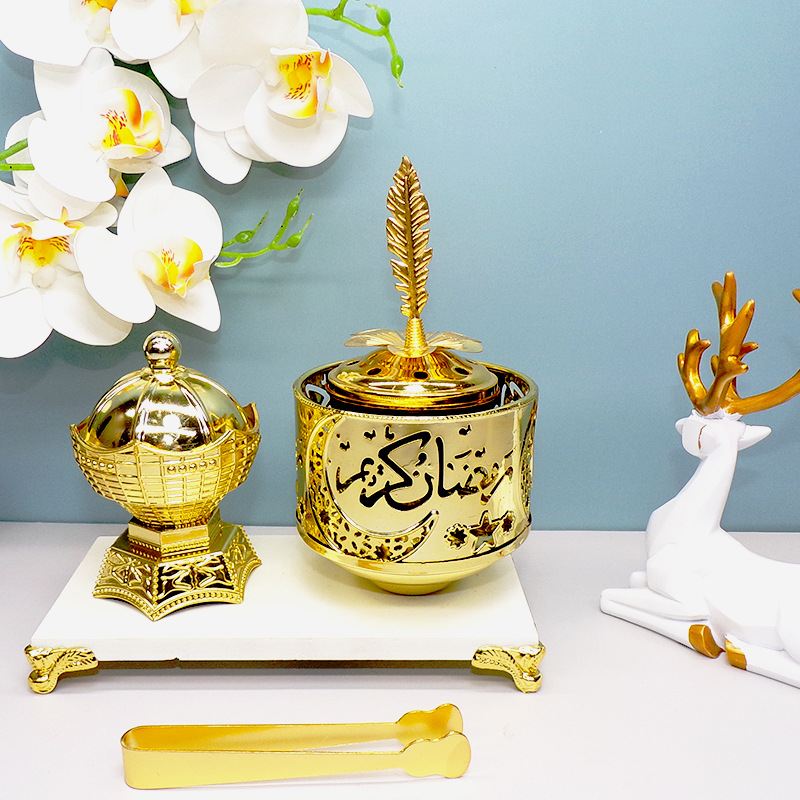 New golden creative incense burner with Middle Eastern style from a manufacturer, fashionable handicrafts and decorative items pic 3