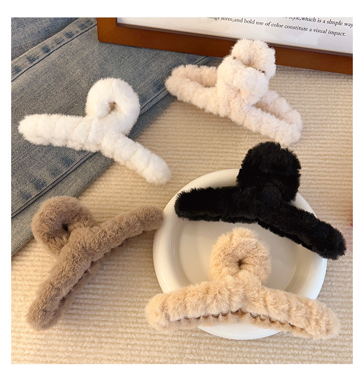 毛绒抓夹女2024新款网红秋冬高级感鲨鱼夹发夹后脑勺盘发夹子头饰详情6