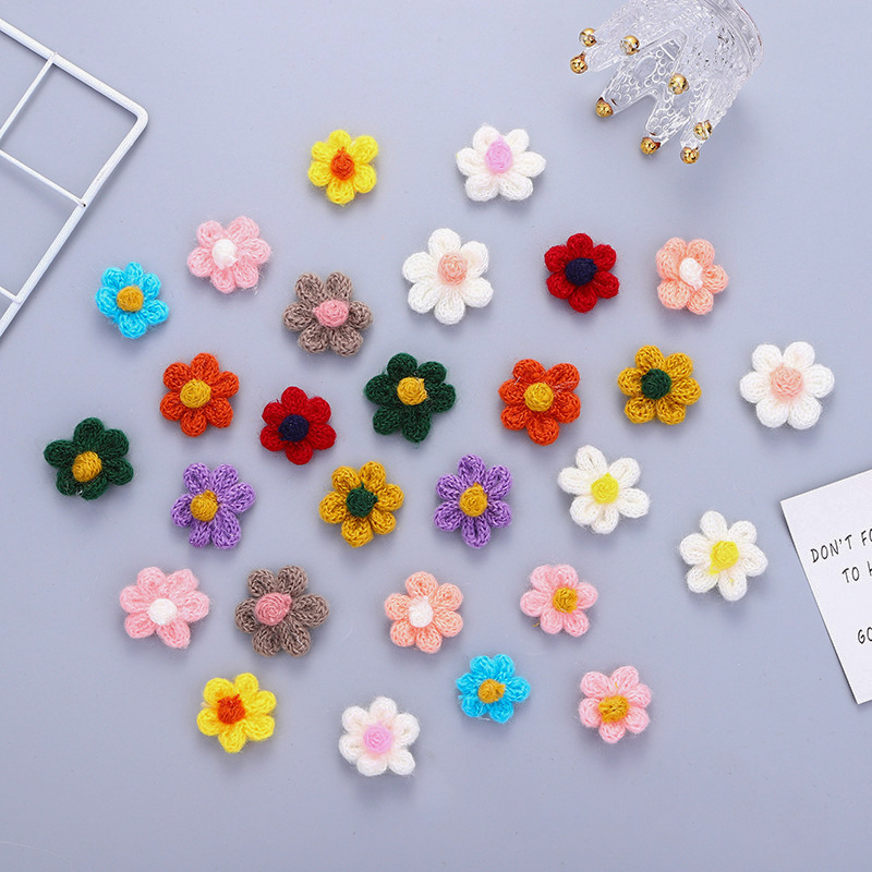 现货手勾针织泡芙花五瓣花DIY毛线花朵发夹胸花装饰服装辅料配件详情1