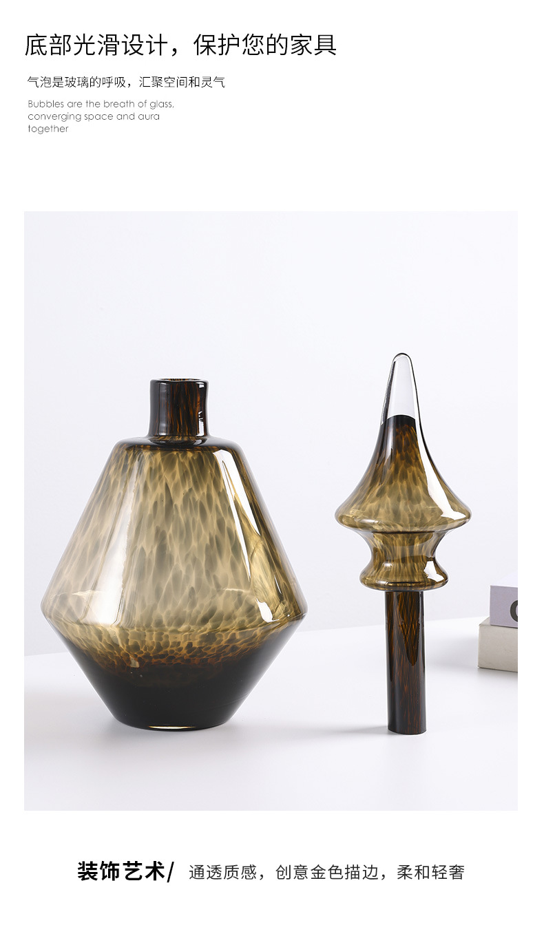 Amber leopard print glass soft furnishing design ornaments, flower vases, high-end home decoration, hotel soft furnishing ornaments pic 10
