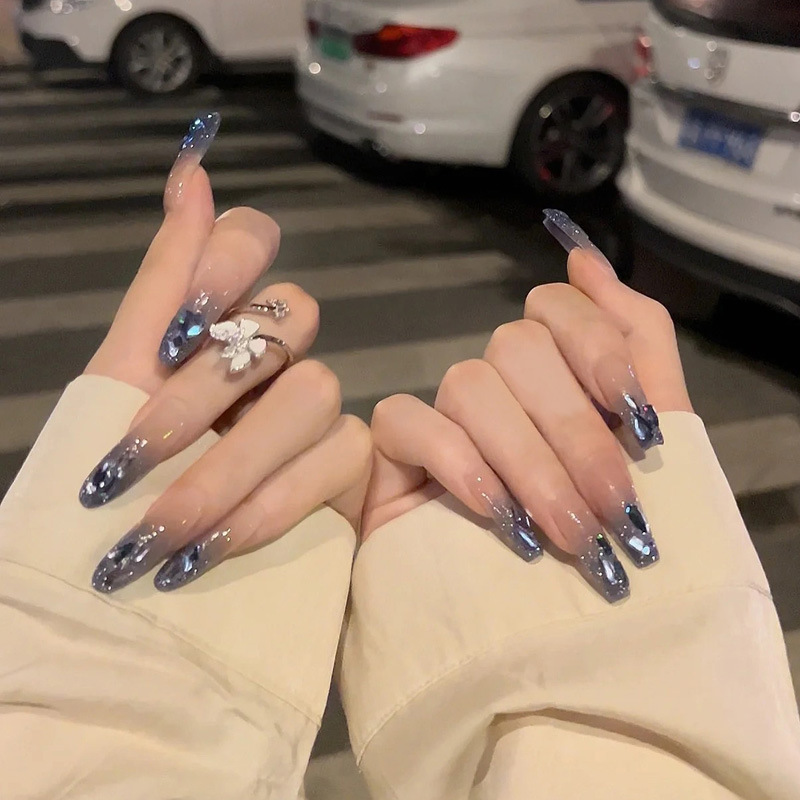 Xiaohongshu Bestseller Ice Blue Aurora Wearable Nail Nail Stickers Long wearable nail nail patches detachable finished products pic 8