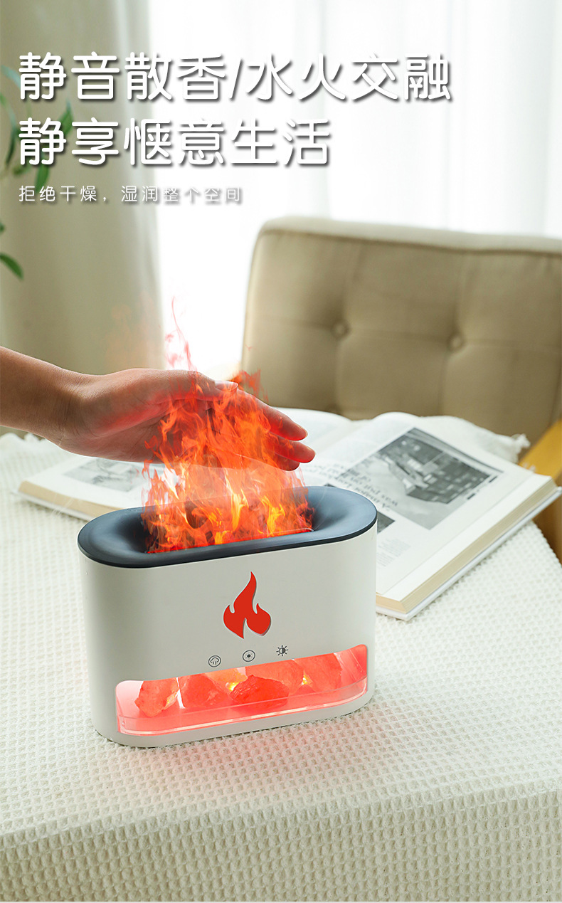New USB Flame aroma diffuser for home and office use, humidifying aroma diffuser, essential oil simulation, flame rock aroma diffuser pic 9