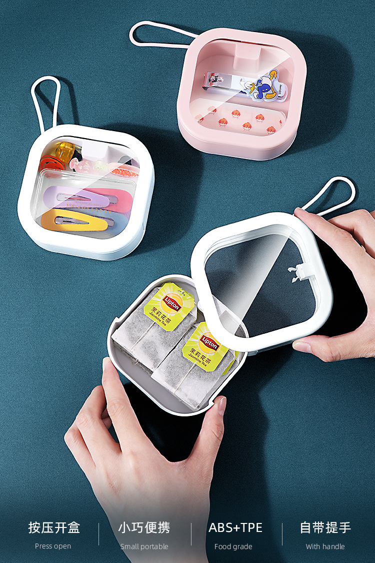 Convenient and creative push-button switch storage box, travel portable hairpin cotton swab storage box, multi-purpose small items set pic 1