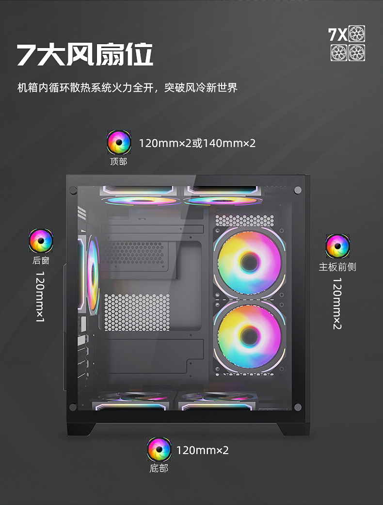 跨境台式电脑海景房主机机箱桌面迷你全景侧透电竞水冷游戏机箱详情11