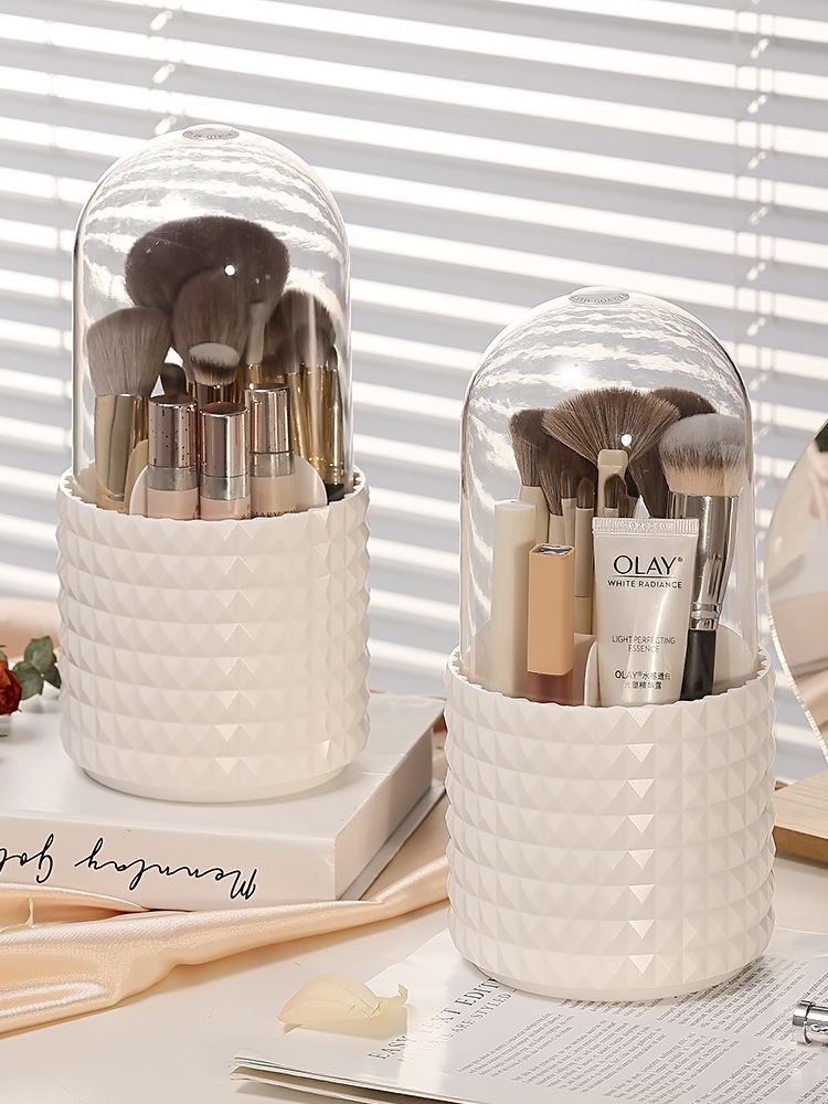 Simple and popular transparent rotating pen holder, acrylic dust-proof brush holder with cover, rotating desktop cosmetics storage box pic 2