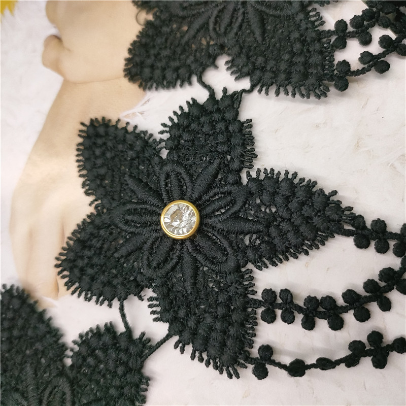 Factory direct sales of lace, milk silk, black star pendants with diamonds, handcrafted water-soluble barcode clothing accessories pic 11