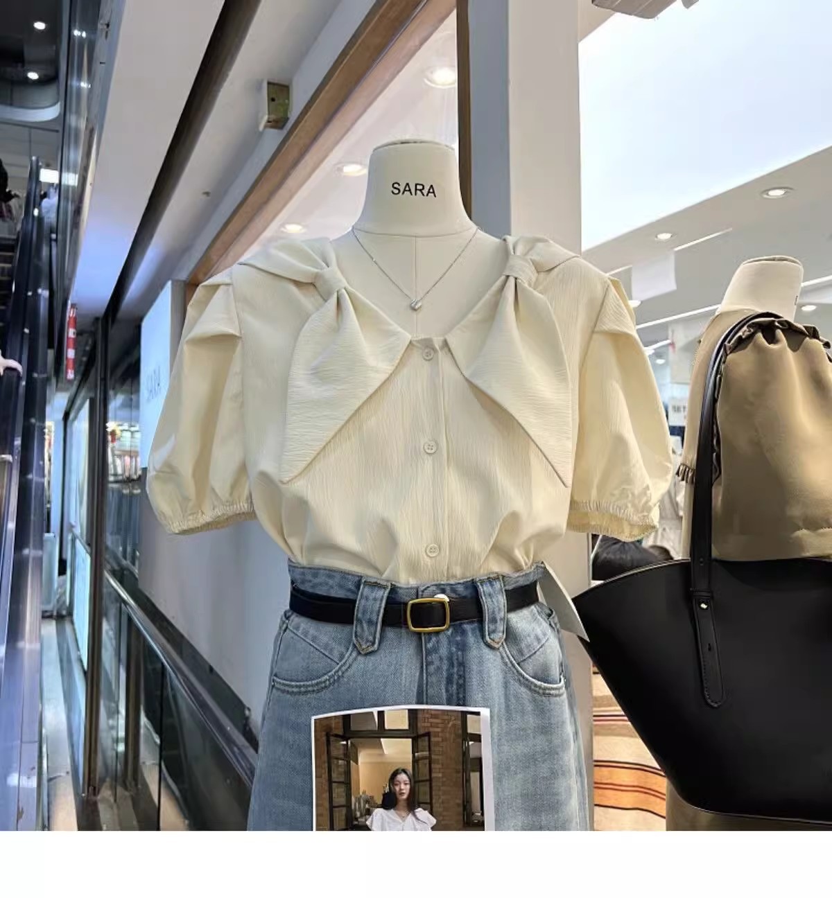 Summer new Korean-style sweet puffed-sleeve single-breasted V-neck school-style short-sleeved shirt for women pic 1