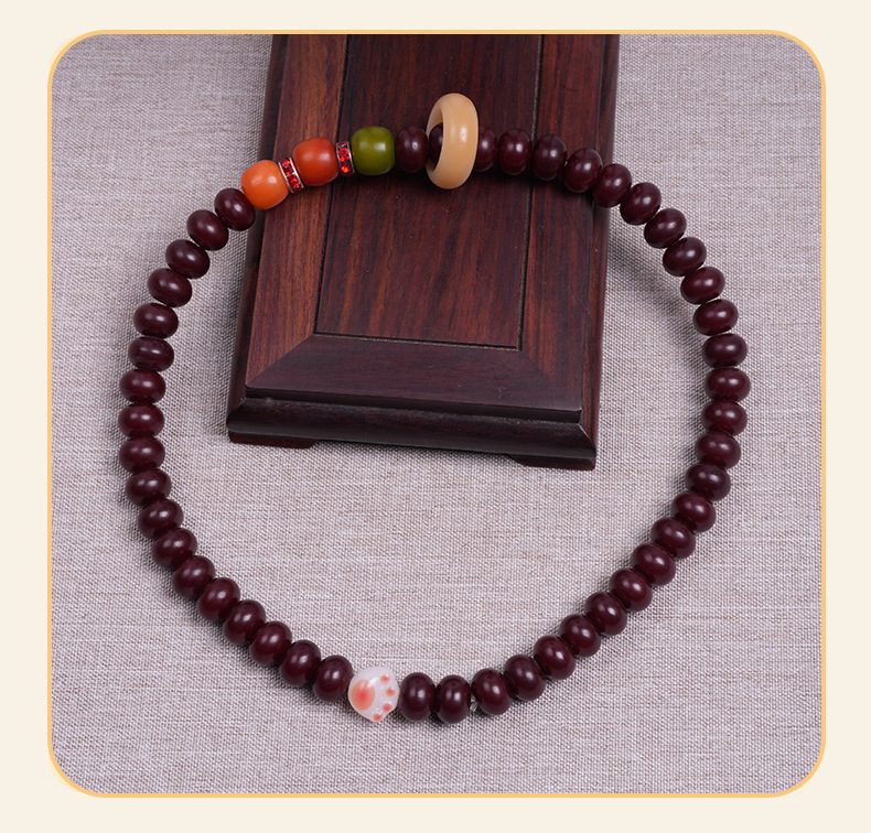 原产天然红米菩提两圈手串带跑环精致炭烧招财猫手情侣男女款文玩详情14