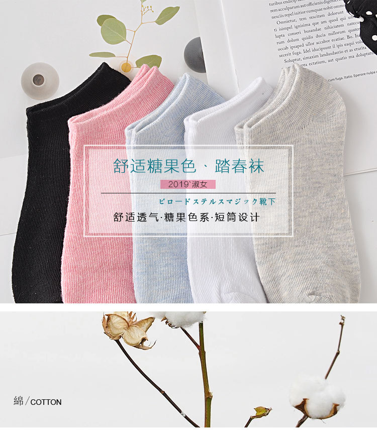 【独立包装】纯色棉女船袜 纯色女士短袜 opp袋子包装礼品袜子详情6