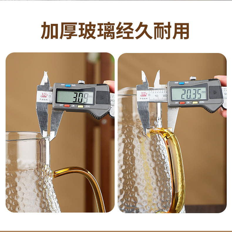 Hot-selling glass high-temperature resistant cold water kettle, household summer large-capacity tea brewing teapot, anti-drop hammer-patterned bottle, cold water cup pic 5