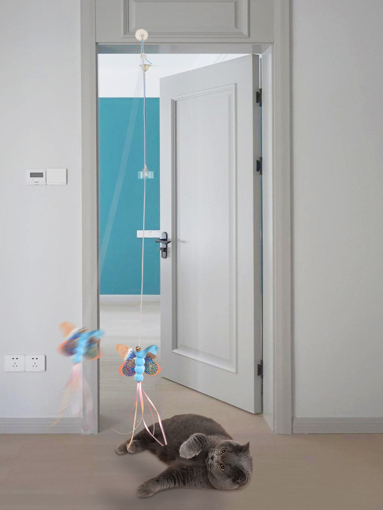 New cat-playing stick, swing, hanging door, cat toy, butterfly with catnip, self-entertainment, hanging, telescopic and adjustable pic 67