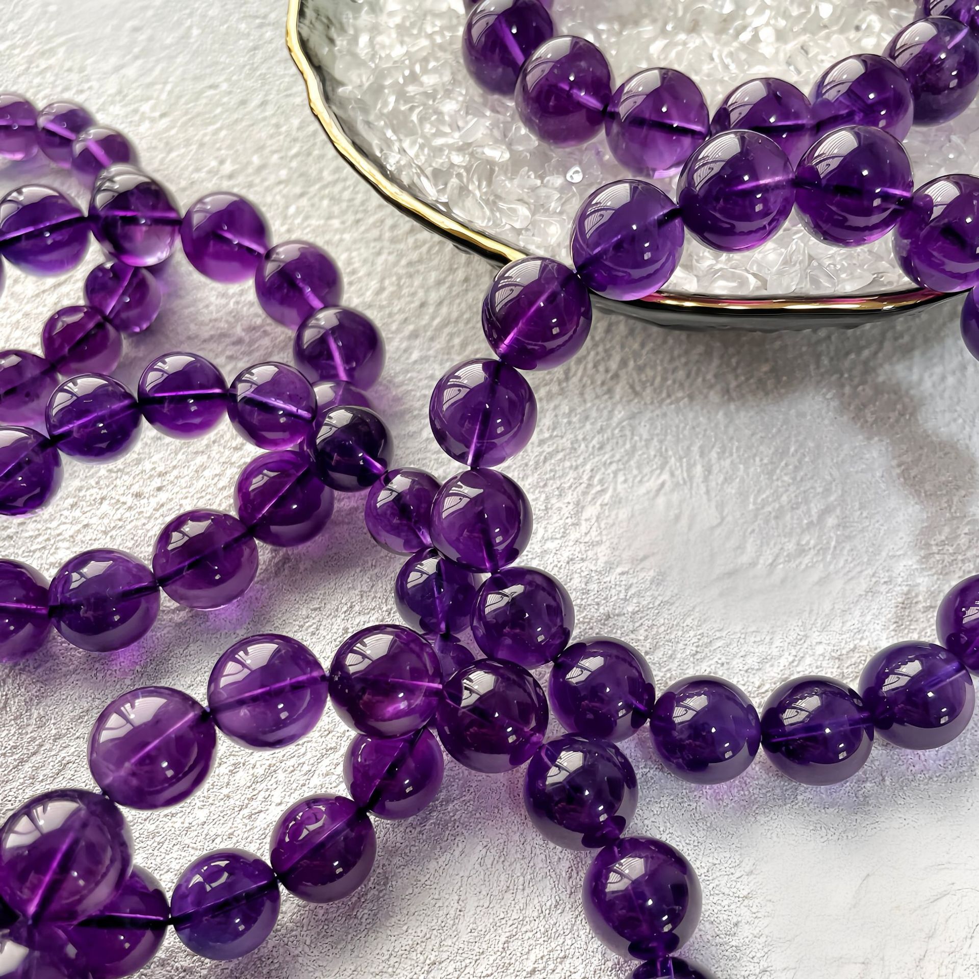 实物图特级帝王紫透体天然紫水晶手串乌拉圭冰种紫水晶手链少女款详情1