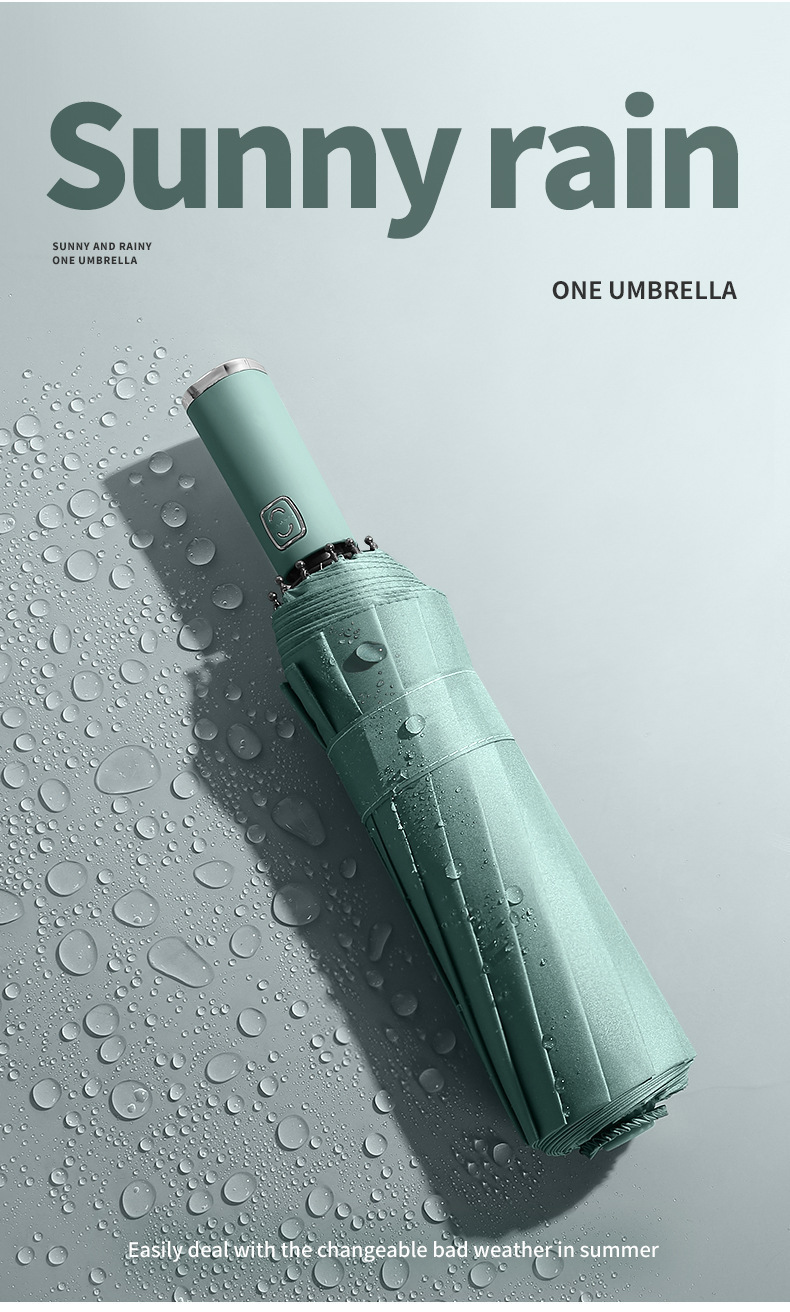 Creative three-fold 12-bone umbrella, fully automatic umbrella with logo printing, advertising umbrella, business black rubber protective 嗮 sunshade umbrella pic 17
