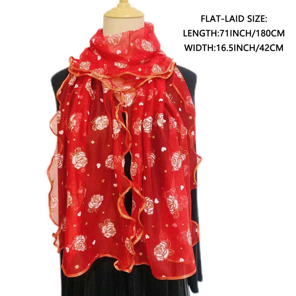 秋冬季韩版高弹长款印花包边围巾女 烫金工艺品百搭披肩纱巾 女士时尚丝巾保暖配饰详情2