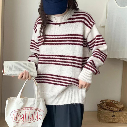韩系纯色简约慵懒风麻花套头毛衣女秋冬款圆领长袖软糯打底针织衫详情16