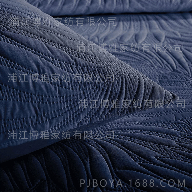 Leaf-shaped hotel universal bed cover jacquard three-piece set, polyester pure white ultrasonic high count and high density bedding pic 21