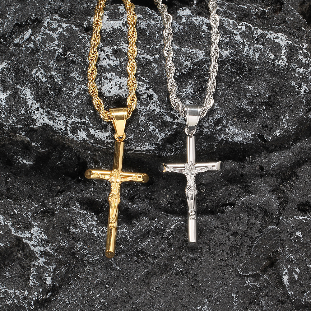 Hip-hop necklace, cross personality pendant, cross-border necklace, trendy couple necklace accessory pic 2