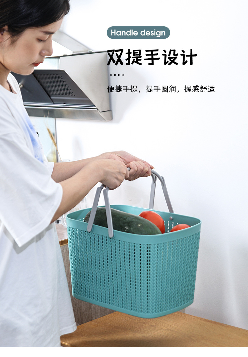 W15-2220 Simple Home store storage bathroom Dirty clothes storage basket hand-held hollowed-out solid color storage frame wholesale pic 5