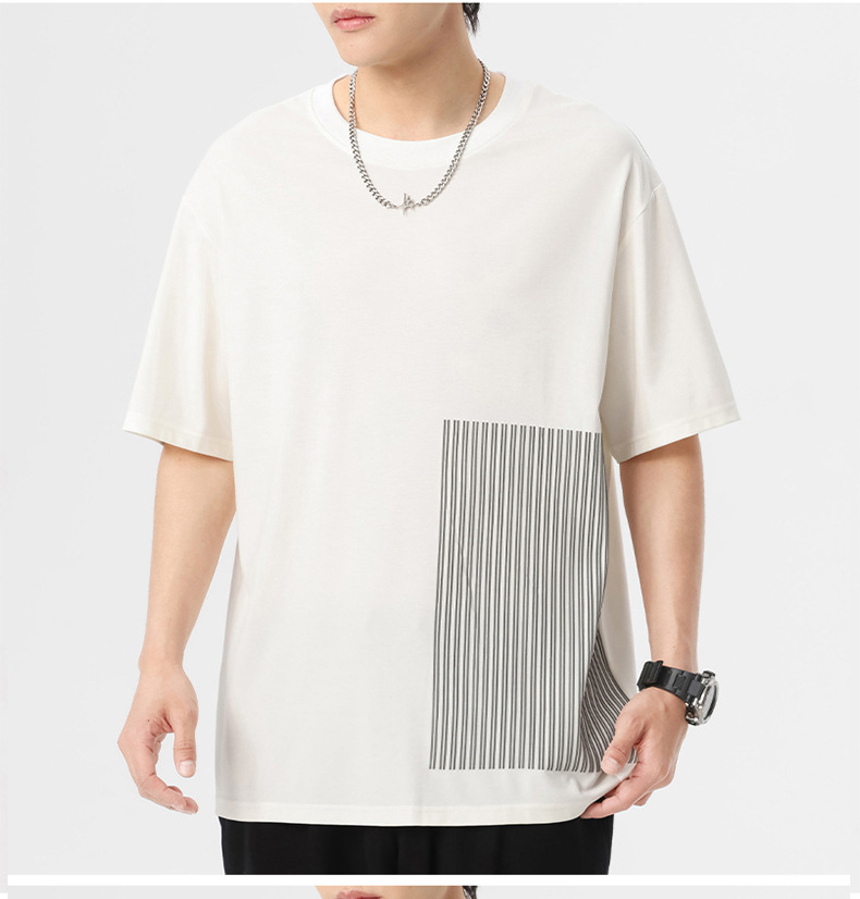 短袖T恤男夏季新款冰感宽松舒适半袖打底衫日系简约条纹休闲体恤详情6