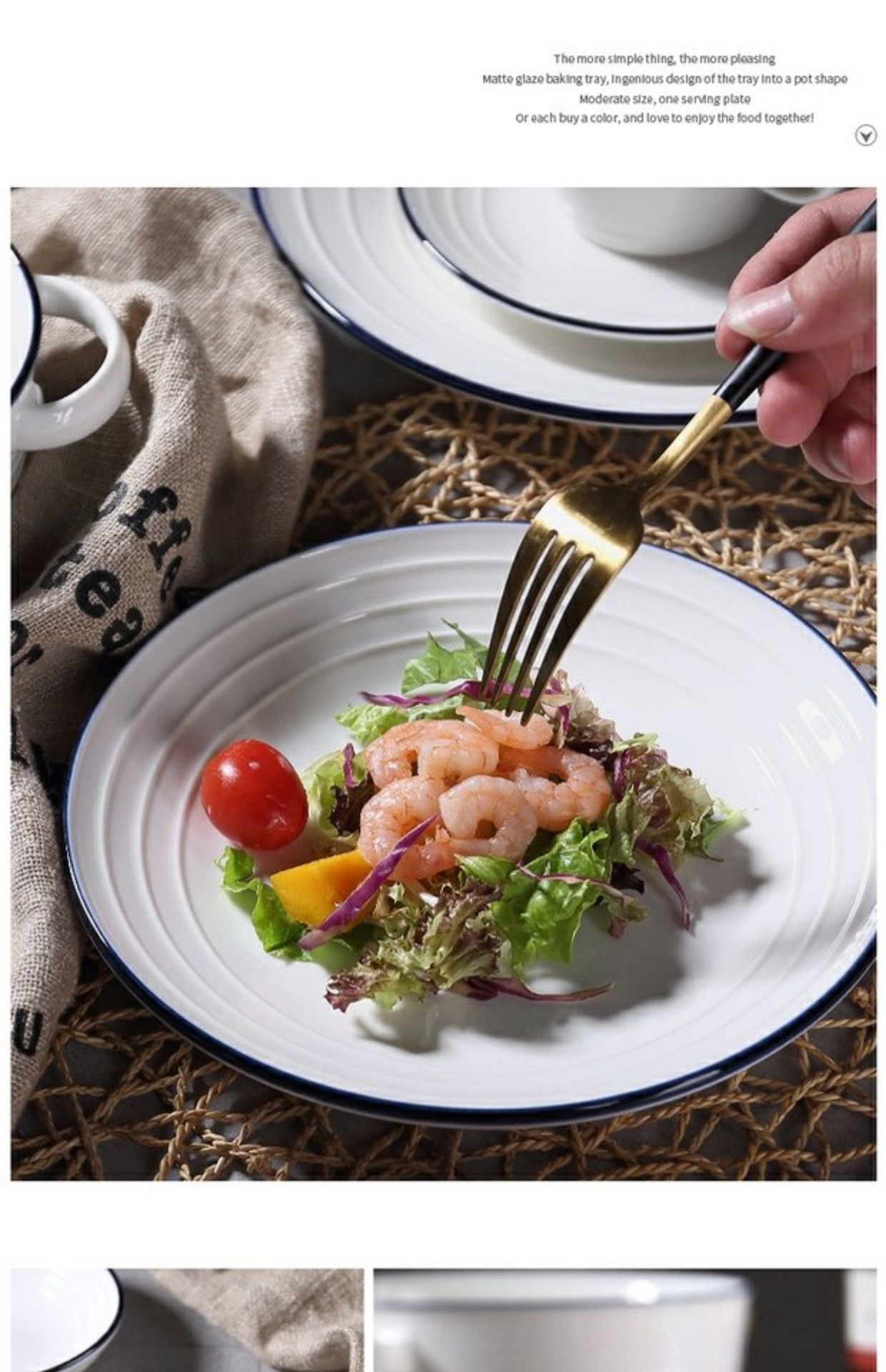 European-style underglaze colored striped tableware, bowls, plates, rice bowls, soup bowls, steak plates, sauce plates, noodle bowls, salad bowls, for household use pic 7