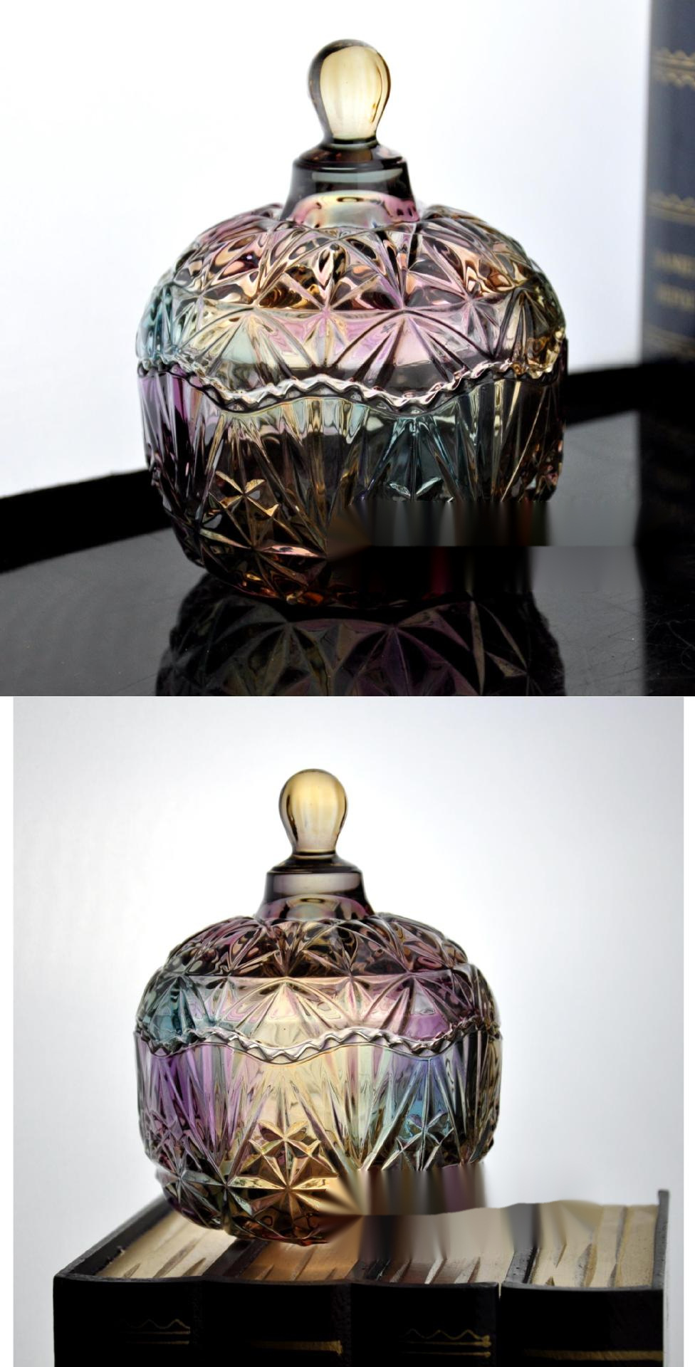 彩色琉璃玻璃糖果罐欧式储物罐干果罐礼物家居装饰创意玻璃糖缸详情1