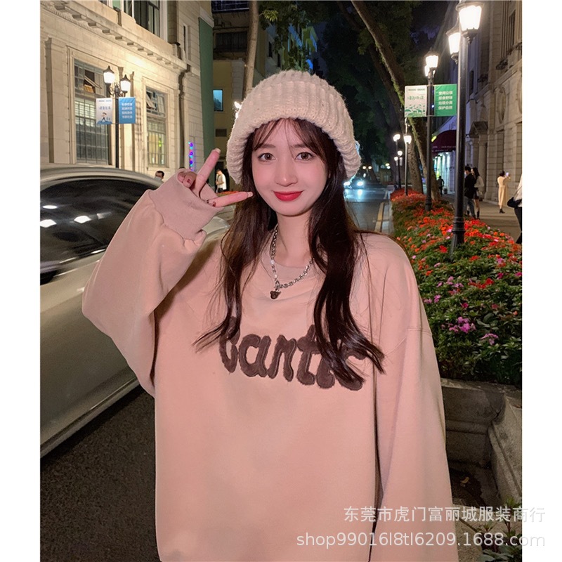 新款女士卫衣2023春季韩版设计感时尚小众圆领宽松女装休闲上衣详情32