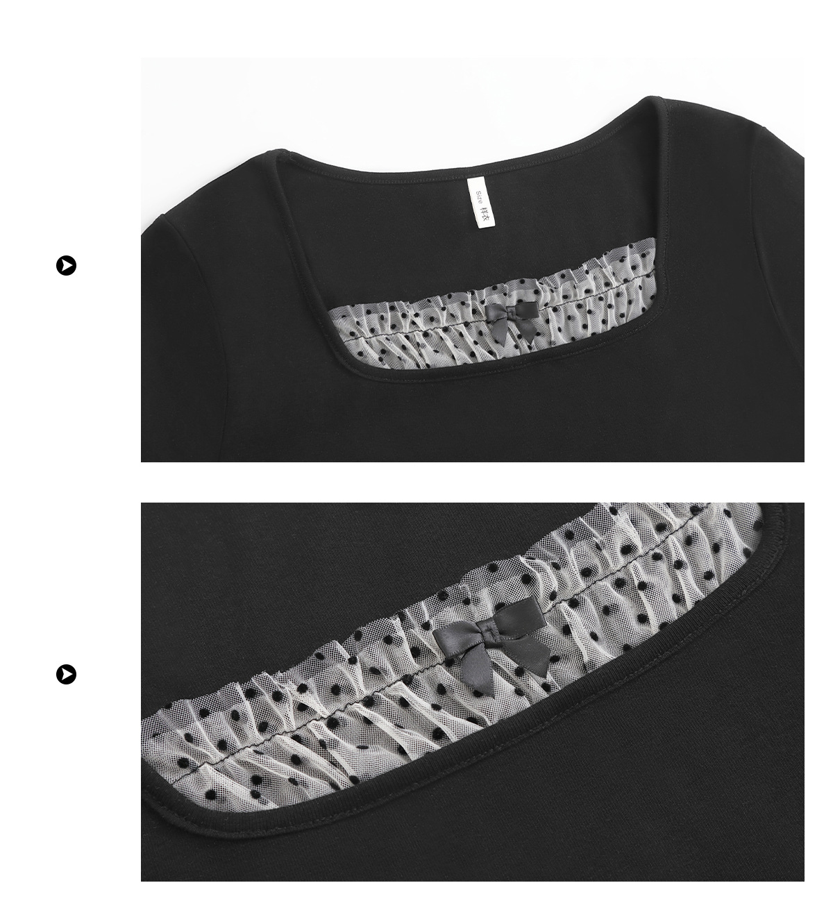 Light French style shoulder polka dot mesh patchwork top for plump girls, large size, slimming, versatile short-sleeved shirt 65378 pic 50