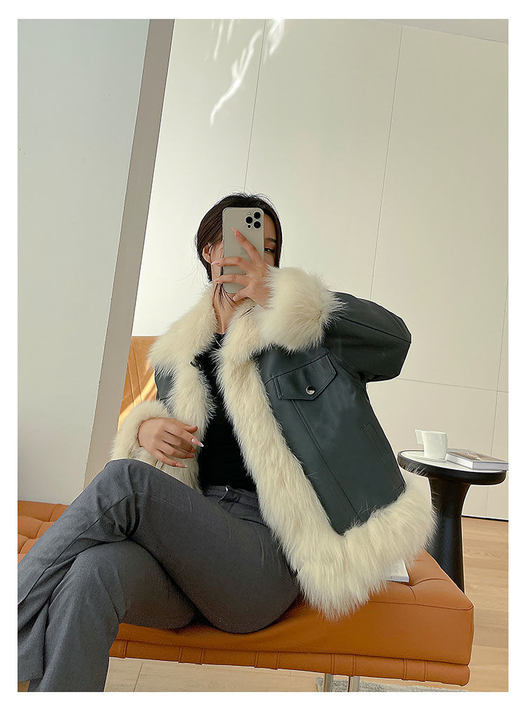 海宁秋冬新款仿狐狸毛皮草外套女宽松显瘦短款仿绵羊皮时尚皮衣女详情5