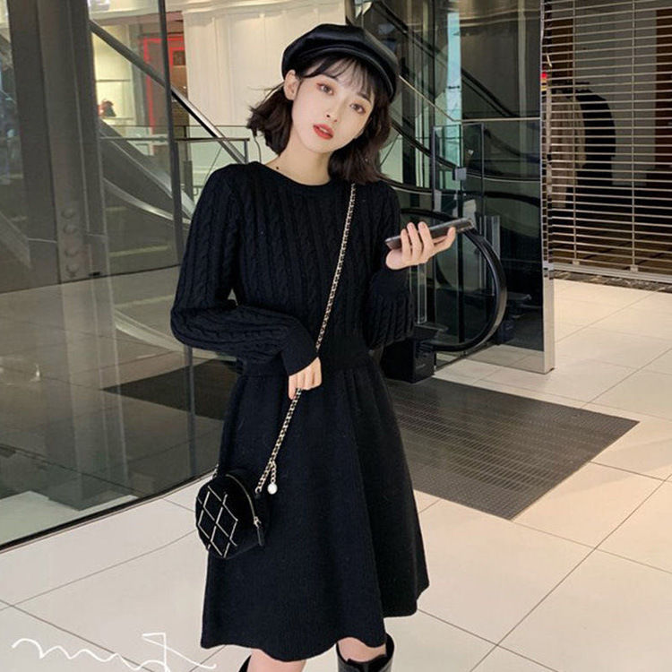 麻花拼接秋冬季连衣裙女高腰显瘦针织裙子现货批发新款女装详情16