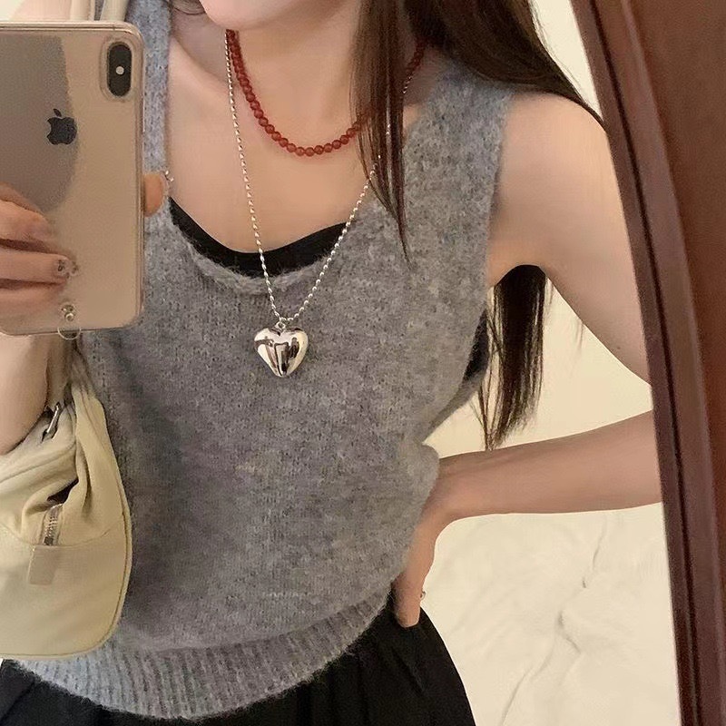 向日葵欧尼fever同款银色爱心项链女新款夏长款吊坠配饰高级配饰详情1