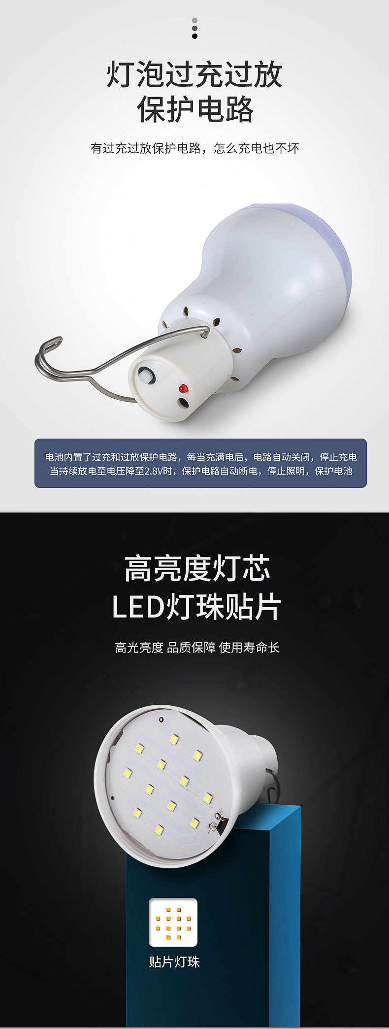 Solar-charged led bulb split type with extension cord, street stall, night market, outdoor camping power outage emergency light pic 7