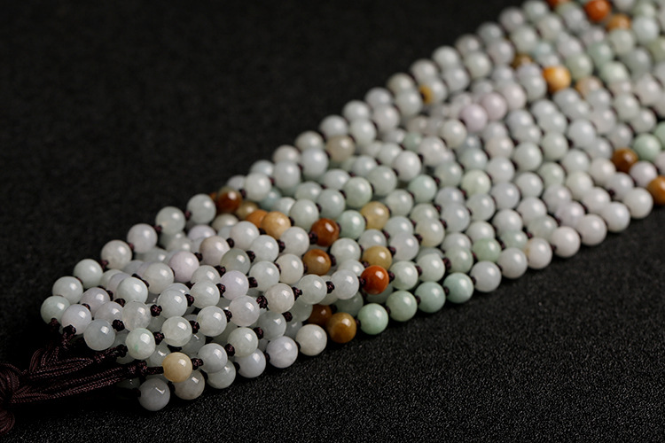Natural three-color jadeite A-grade round beads 6mm woven necklace rope, three-color round bead pendant rope, jadeite bead chain pic 8