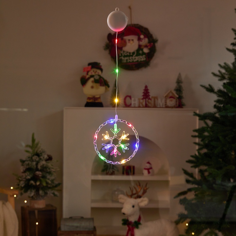 跨境LED圣诞装饰灯挂灯橱窗节日布置氛围遥控电池盒圆环彩灯串详情6